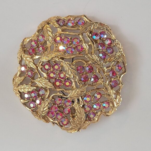 Vintage Sarah Coventry Gold-Tone Brooch Aurora Lights Pink Rhinestones Brooch - Picture 1 of 6